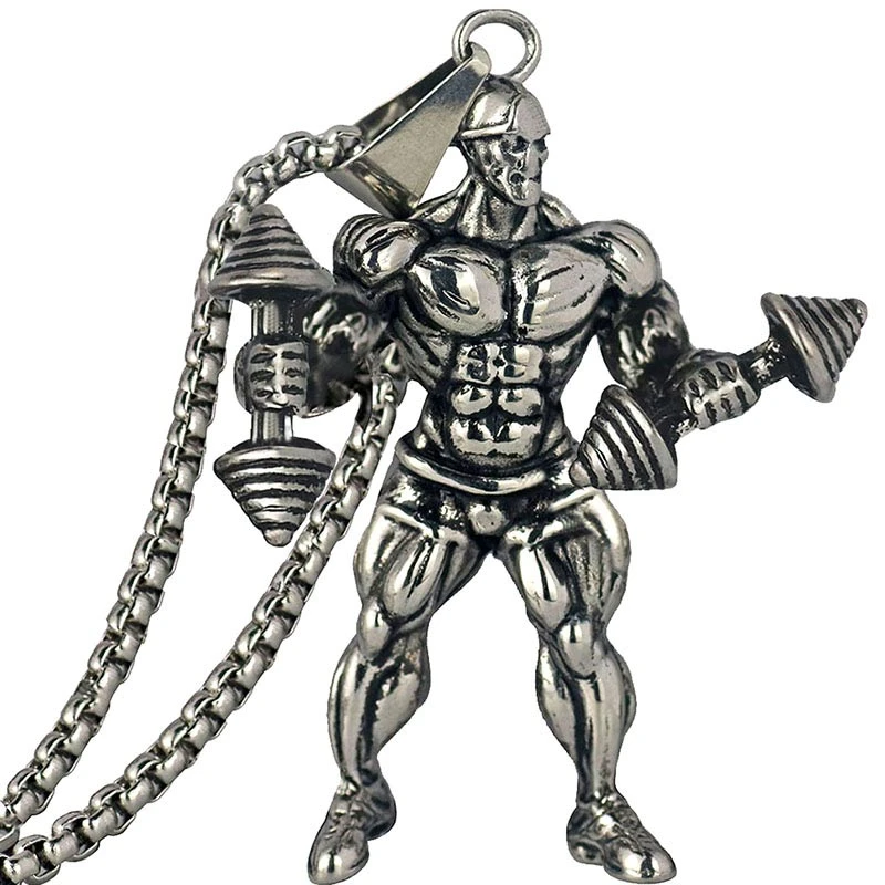 Davitu Seven Joe Strong Man Stainless Steel Pendant Necklace Personalized Sport Dumbbell Weight Lifting Charm Gym Jewelry Necklace Metal Color: 14 