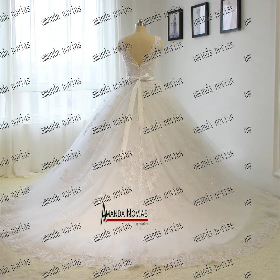 Пышная юбка полный кружево свадебное платье с кристаллами пояса настоящая фотография NS1464