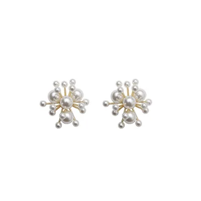 

S925 silver needle cool wind niche design pearl fireworks ear studs sweet girl ins style versatile earrings