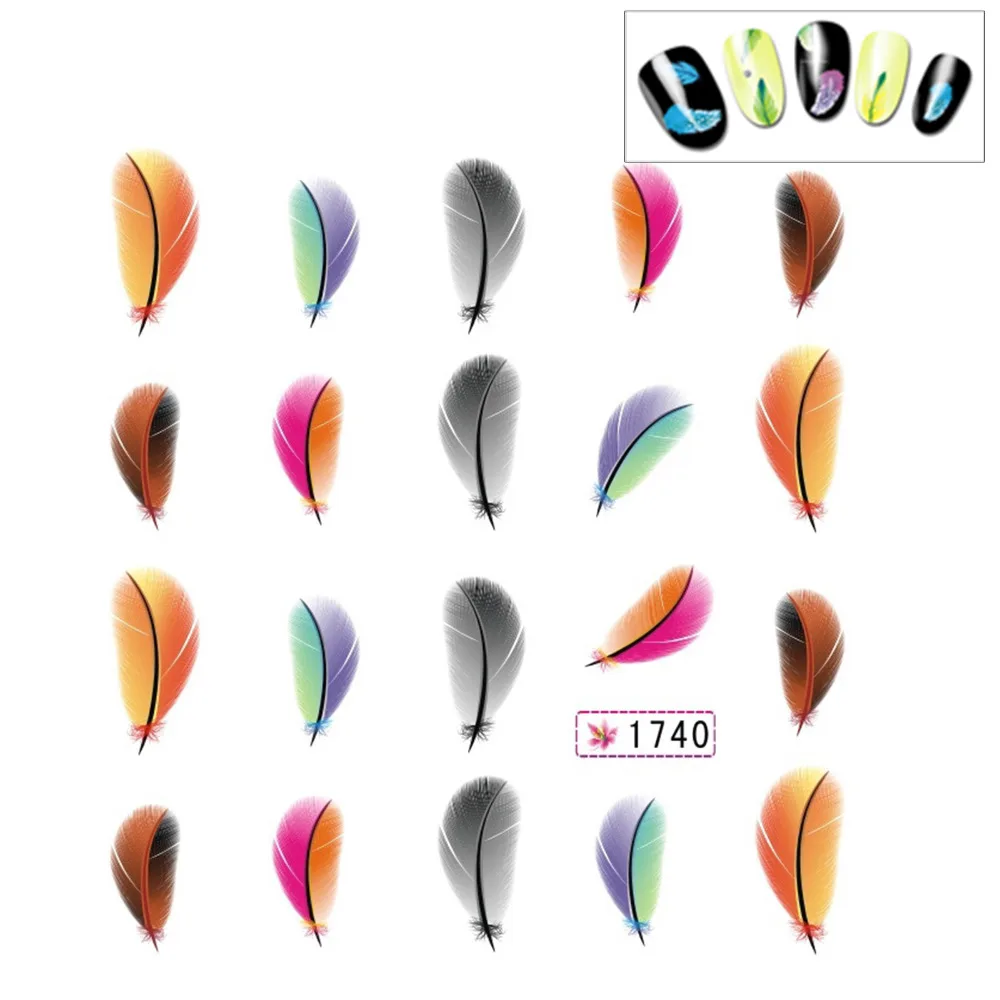 

12 Sheet 3D Colorful Feather Nail Sticker Water Transfer Decals Decoration DIY Nail Art Decorations Set Environmental materials