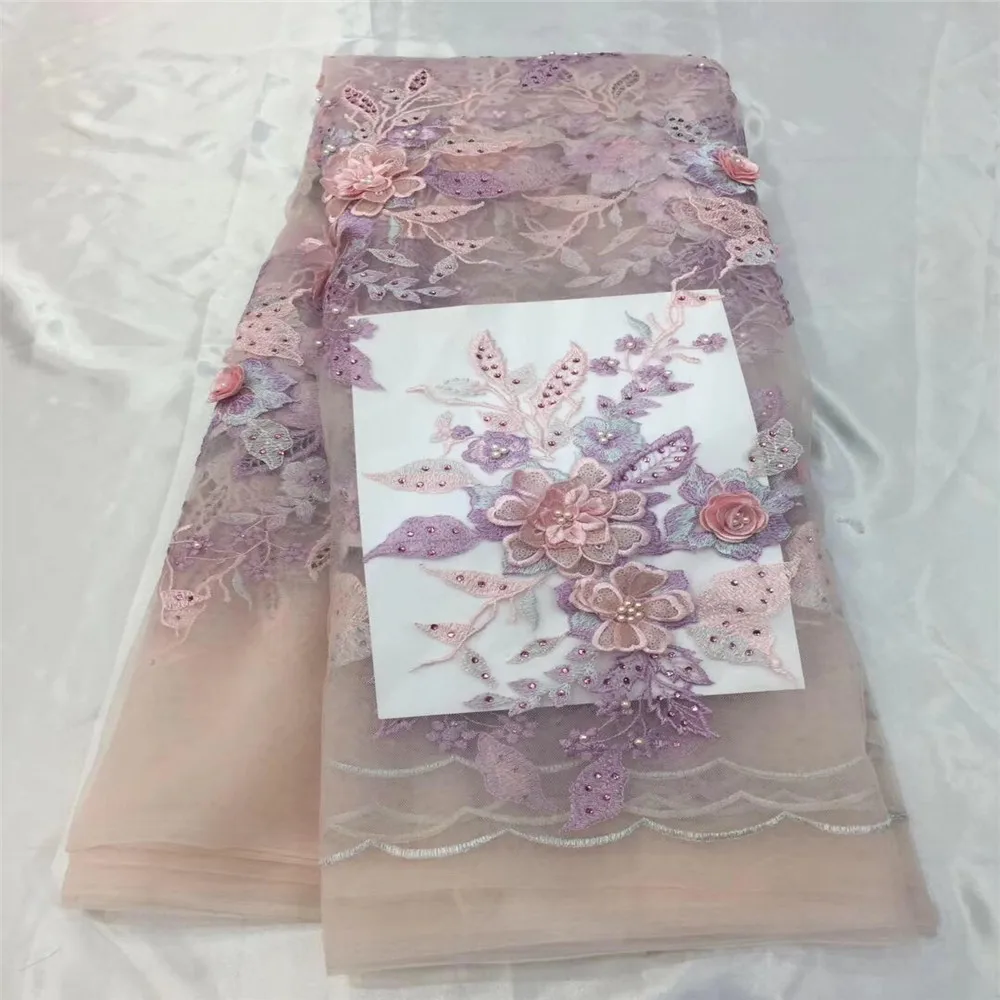 Африканский кружевной ткани высокое качество кружева 3D цветок кружевной ткани красивая аппликация камни кружева для нигерийских свадебное платье H55-2