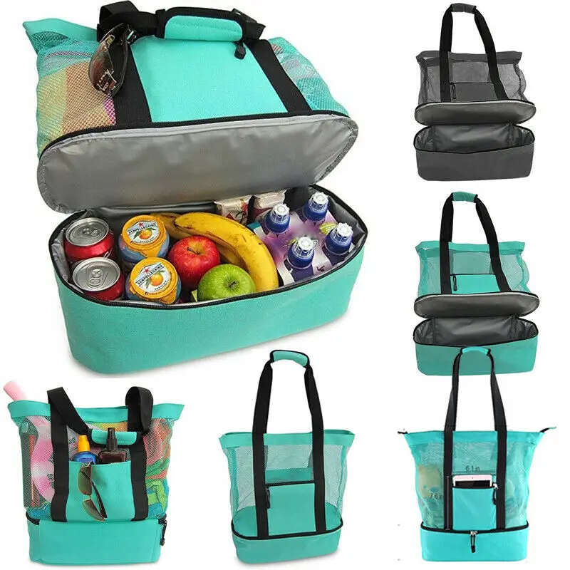 Ручная сумка для ланча сумка-холодильник сетчатая пляжная сумка для хранения еды и напитков