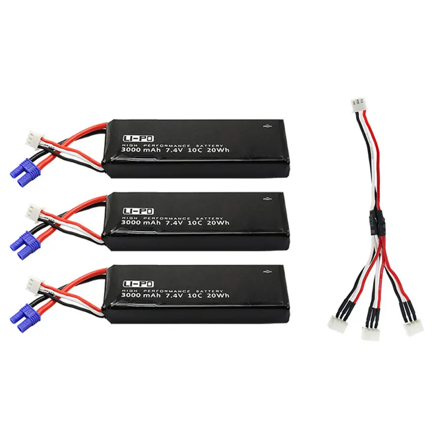 Original 3x7.4V 2700mAh 10C Battery 1 To 3 Charging Cable For Hubsan