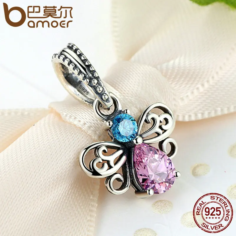 BAMOER New Arrival 925 Sterling Silver Bee Insects Charms Pendants fit Bracelets for Women Beads & Jewelry Makings SCC046