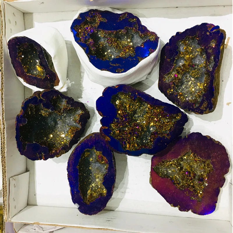 

blue electroplated Crystal druzy gemstone geode meditation reiki healing crystal home decoration as gift
