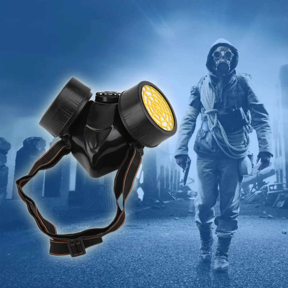 

1pcs Black Gas Mask Emergency Survival Safety Respiratory Gas Mask Anti Dust Paint Respirator Mask with 2 Dual Protection Filter