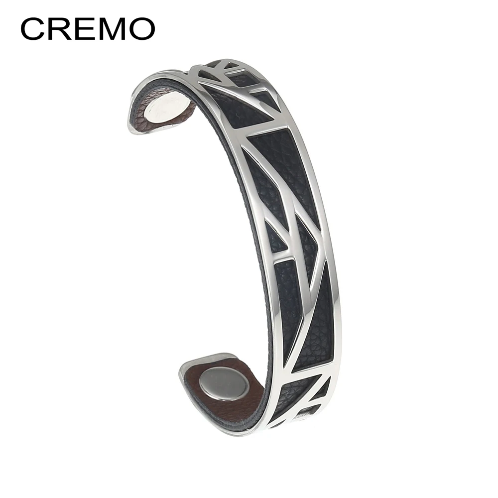 

Cremo Pyramid Stainless Steel Bracelets & Bangles For Women Delicat Femme Reversible Leather Band Arm Cuff Bracelet Pulseras
