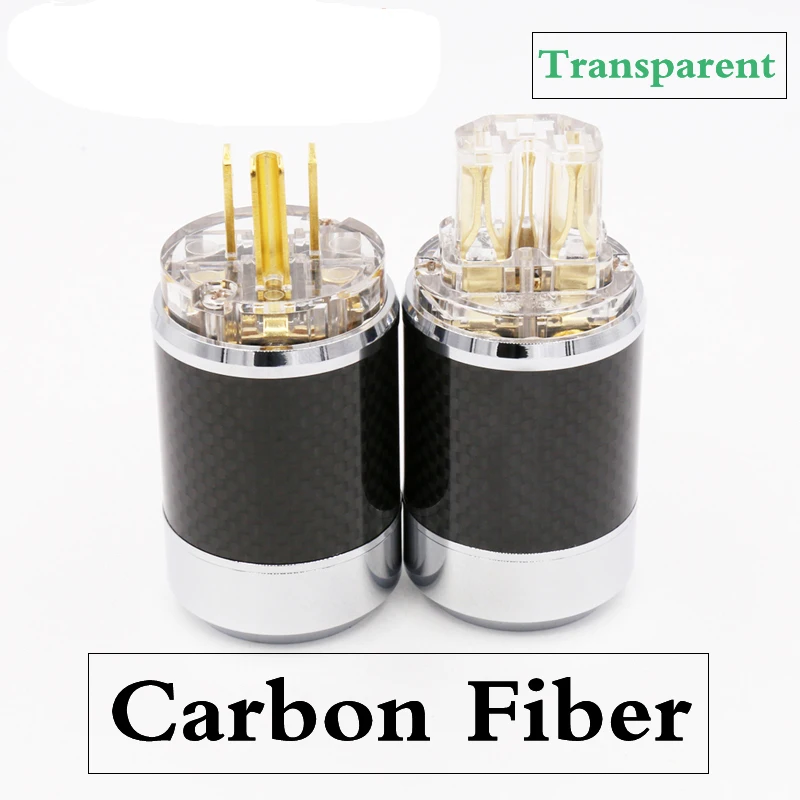 

1 pair Hifi audio Carbon Fiber Transparent Gold Plated power cable Extension adapter US AC Power Plugs
