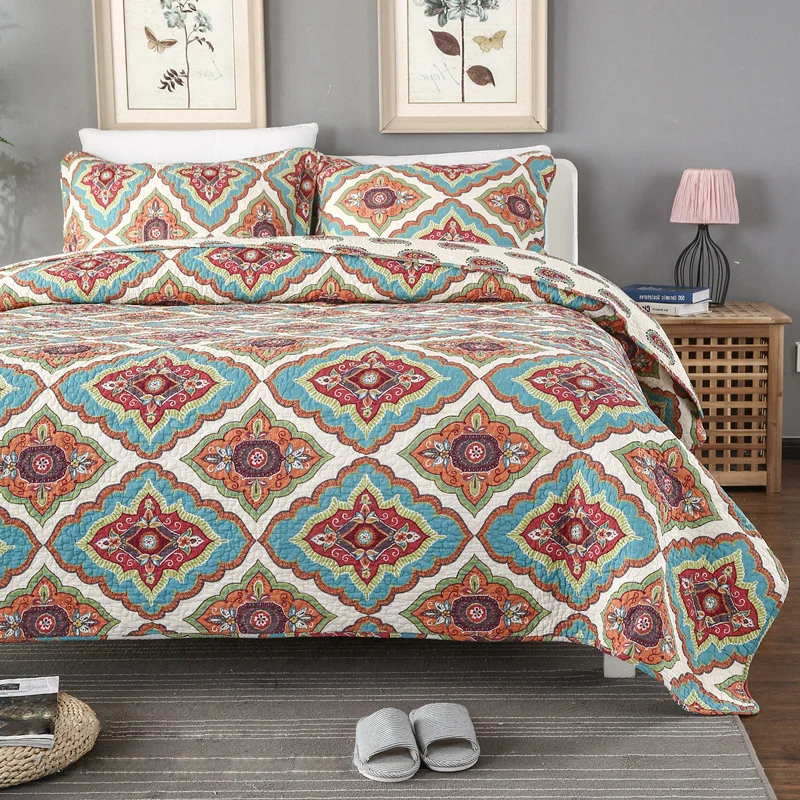

CHAUSUB Bedspread Cotton Quilt Set 3PCS Printed Quilts quilted Bed Cover Sheets Pillowcase King Queen Size Summer Coverlet Sets