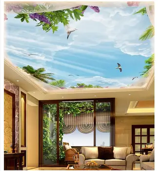 

3d wallpaper Custom 3d ceiling murals Beautiful blue sky white clouds bird leaves fresh backgroun Photo Mural Ceiling Wallpapers