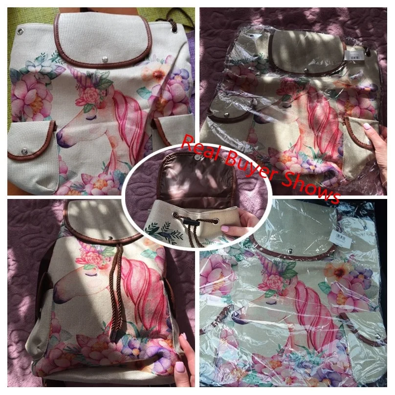 Miyahouse Fresh Design Cute Unicorn Printing Linen Backpacks Teenage Girls Cartoon Shoulder Schoolb - 32873355120