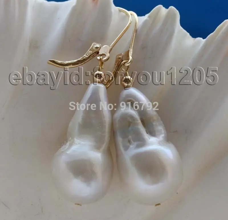 

Free Shipping Wholesale Genuine Natural White Reborn Keshi Pearl Earrings 14KGP *l
