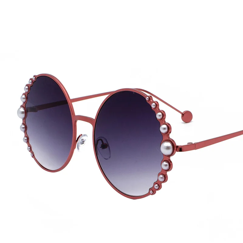 Gafas de sol redondas para mujer, lentes de sol de moda de diseñador con  perlas en negro dorado, tonos de playa en rojo, descuento de marca con  funda, envío gratis - AliExpress