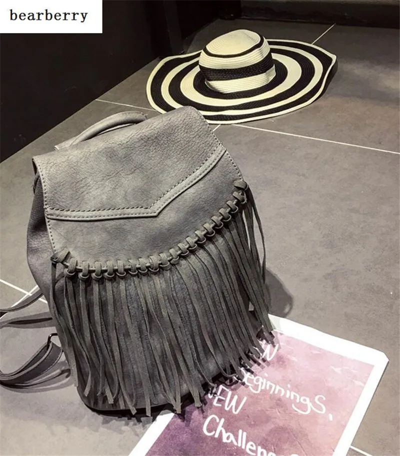 2017 высокое качество кисточка кожа рюкзак сумки для девочек винтаж стиль школьные