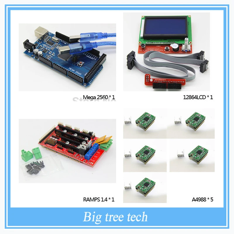  3D Printer kit-1pcs Mega 2560 R3 + 1pcs RAMPS 1.4 Controller + 5pcs A4988 Stepper Driver Module +1pcs 12864 controller 