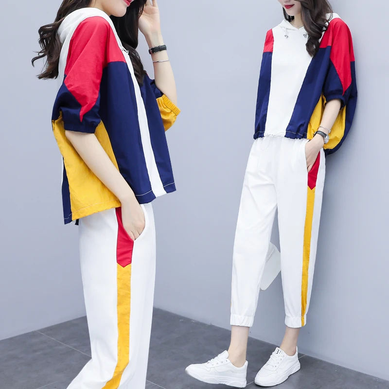 

Summer Clothes For Women Sporting Set 2121 New Women Sporting Two Piece Set Women's Large Size Tracksuit Women Splice Tops+Pants