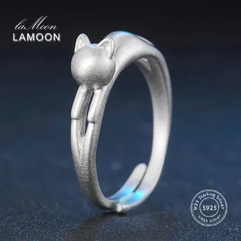 

Lamoon Cute Wire Drawing 5*16mm Little Cat 925 Sterling Silver Adjustable Ring S925 Fine Jewelry Creative Gift for Girl LMRY014