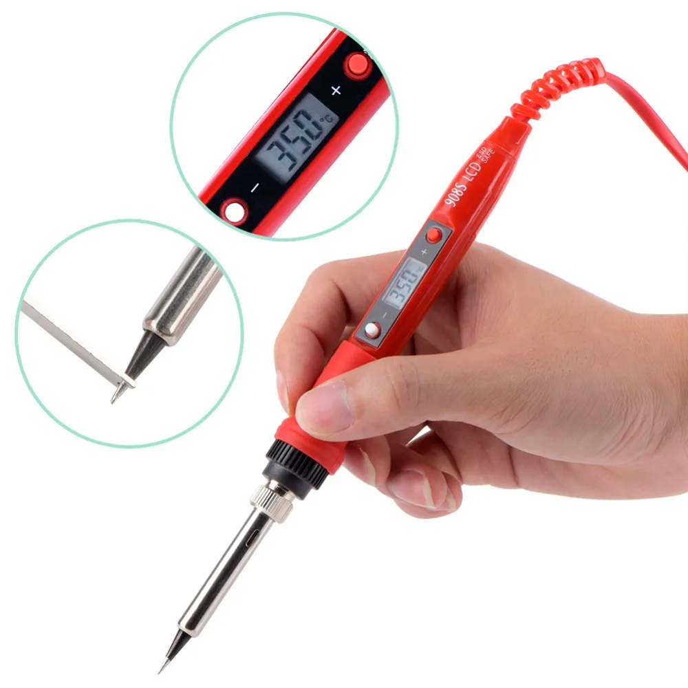 JCD 220V 80W LCD Electric Soldering iron 908S Adjustable Temperature Solder iron With quality soldering Iron Tips and kits