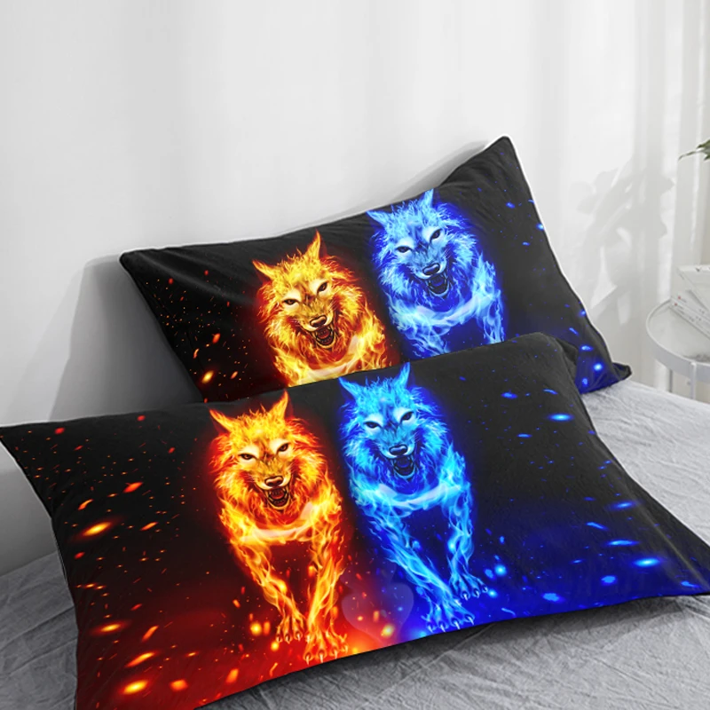 

3D HD Custom Pillow Case,2PCS Pillowcase 50x70/50x75/50x80/70x70,Decorative Pillow Cover Animal fire wolf,Bedding Drop ship