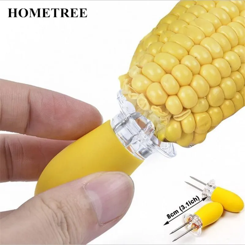 

HOMETREE 2Pcs/set Kitchen Twin Prong Skewers Barbecue Hard and sharp Fork Fruit Creative Corn Holder BBQ Fork Garpu Tool H332