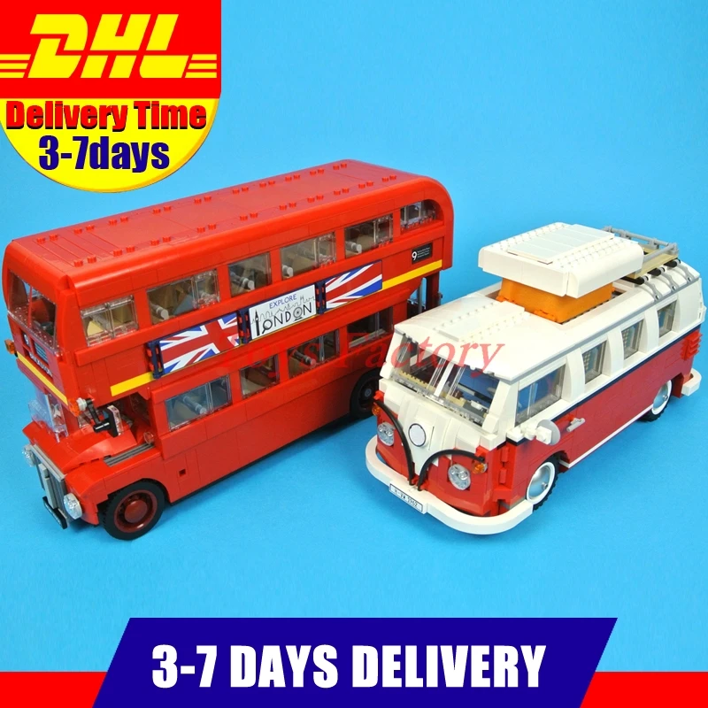 

2 PCS/Lot LEPIN 21045 1716Pcs The London Bus Set 10258 +LEPIN 21001 1354Pcs T1 Camper Van Model Building Bricks Clone 10220