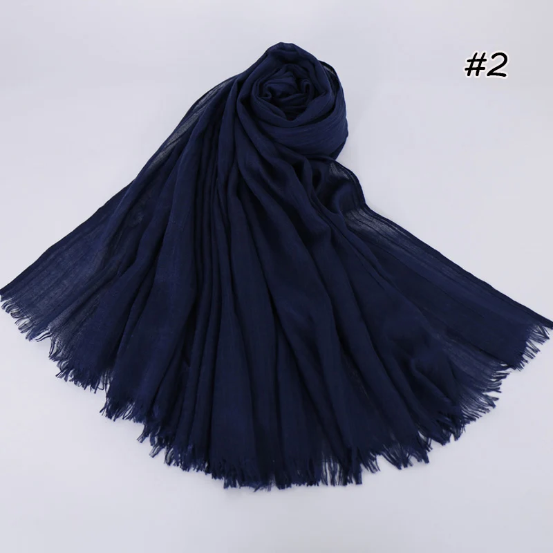 Однотонный Макси однотонный шарф-хиджаб мусульманские платки шарфы мягкие хлопковые потертые хиджабы пашмины Шарфы-повязки 10 шт./лот 37 цветов - Цвет: 2