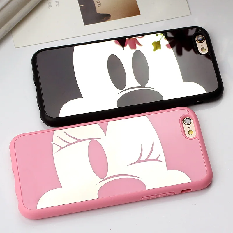 

Jamular Cute Mickey Minne Mirror Silicon Phone Case For iphone X 5 5s SE Phone Cover For iphone 6s 6 7 8 Plus Funda Coque Shell