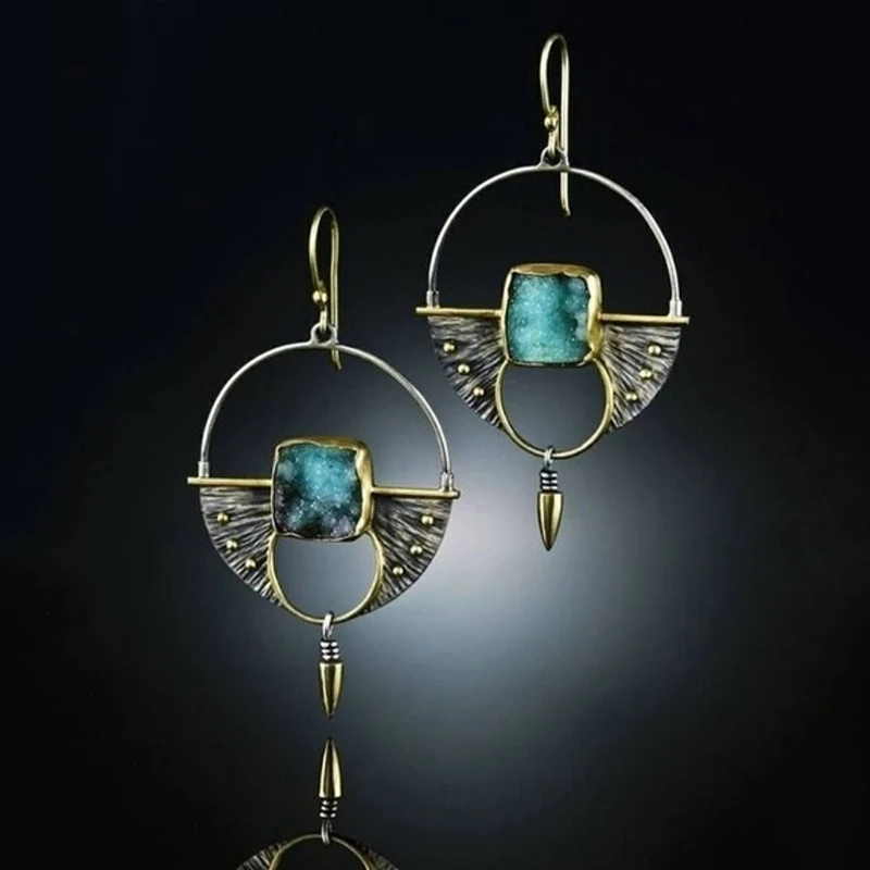 

Indian Tribal Hollow Round Bullet Inlaid Blue Stone Earrings Vintage Pendientes Antique Silver Women Long Dangle Earrings Z3D234