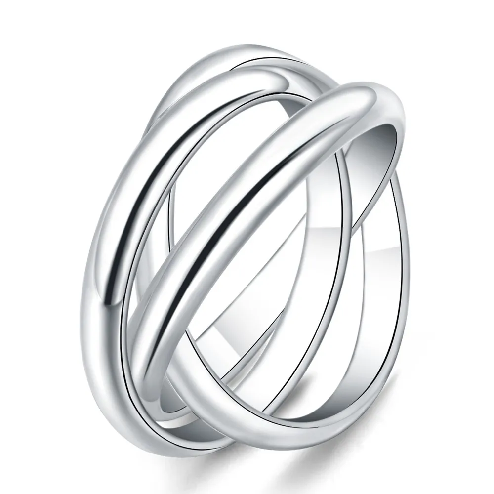 Чистое серебро 925, кольца для женщин и девушек, 3 петли, кольцо на палец, Bague Femme Anel, свадебные ювелирные аксессуары, размер 6, 7, 8, 9, 10