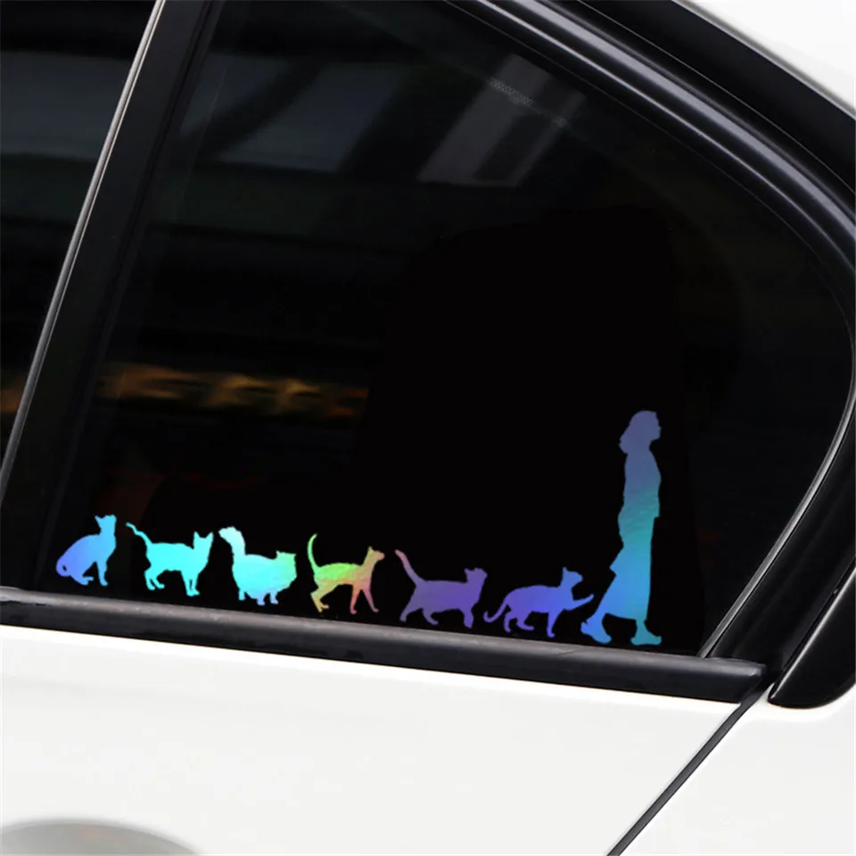 Cats Following Woman Funny Car Styling Decoration Stickers Lovely Cool Cartoon Car Sticker (4)