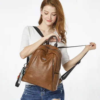 

Leather Women Backpack School Fashion Solid Backpack Female For Teenage Girls Bag Large Capacity Multifunction Mochila Feminina
