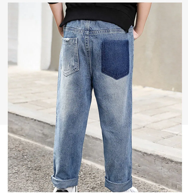 fashion 2018 autumn kids mid waist jeans for boys patchwork denim pants clothing children casual school trousers clothes boys  (16)
