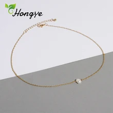 Hongye золотой цвет сплав шеи цепи Мода чокер Классический воротник ювелирные изделия подвеска из натурального пресноводного жемчуга ожерелье подарок для девушки