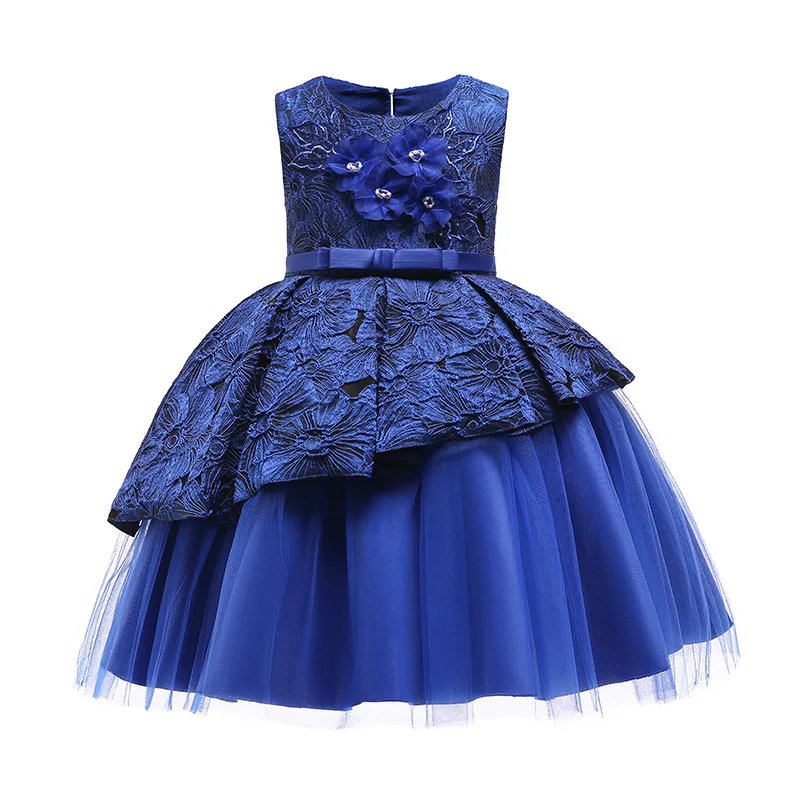 Новогодний костюм для девочки;Высококачественная вышивка фигура из блесток День год платье для девочки; нарядное платье для девочки; Платье принцессы для свадьбы;Карнавальная вечеринка детские платья 3-12 лет - Цвет: Синий