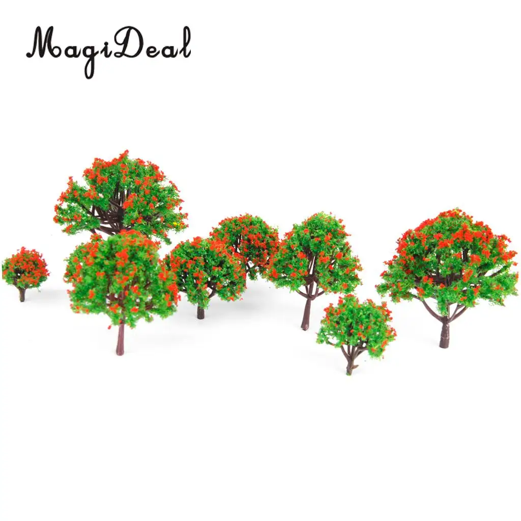 10Pcs/Lot Red Flower Trees Model Train Railroad Railway Street Architecture Scenery Landscape HO N Z Scale Toys for Children
