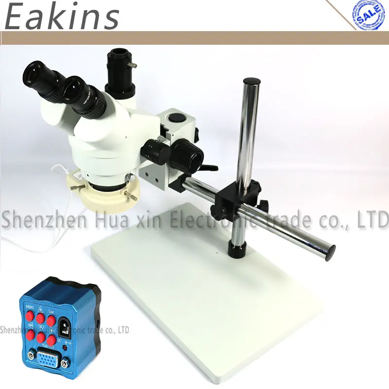 

Trinocular stereo microscope 7~45X Continuous zoom+VGA Industry Microscope Camera+Universal bracket+56 LED light