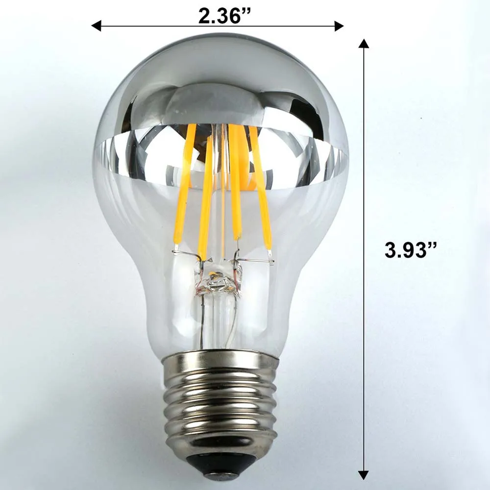 6 Вт(эквивалент 60 Вт) нить светодиодный A60 наполовину хромированная светильник лампа Эдисона серебро Винтаж E26 E27 2700k 120v 110v 100v 220V v
