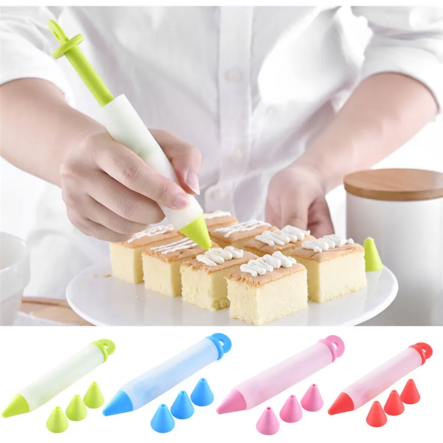

Silicone Food Writing Pen with 4 Nozzles Chocolate Cake Decorating Tools Cream Cup Icing Piping Dessert Cake Decorator #0111 A1#