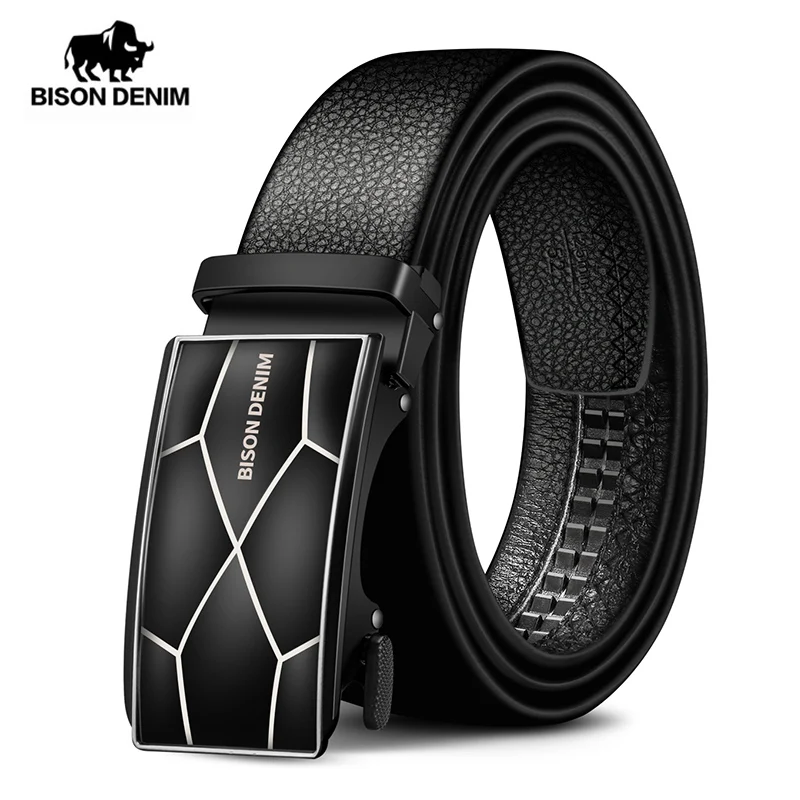 

BISON DENIM Genuine Leather Automatic Buckle Men Belt Luxury Strap Belt for Male Business Popular Male Brand Black Belts N71478