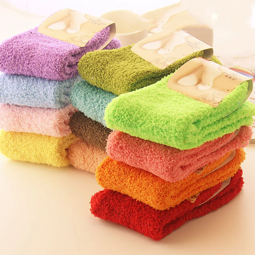 

1Pair Women Girls Bed Socks Pure Color Fluffy Thickening Velvet Socks Warm Winter Kids Gift Soft Floor Home Clothing Accessories