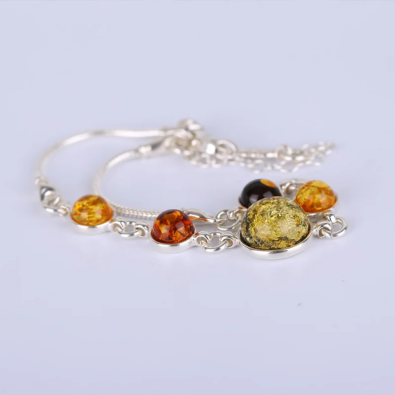 

JIUDUO 925 silver inlaid amber bracelet hand polo natural Baltic Sea amber fashion ladies bracelet jewelry bracelet