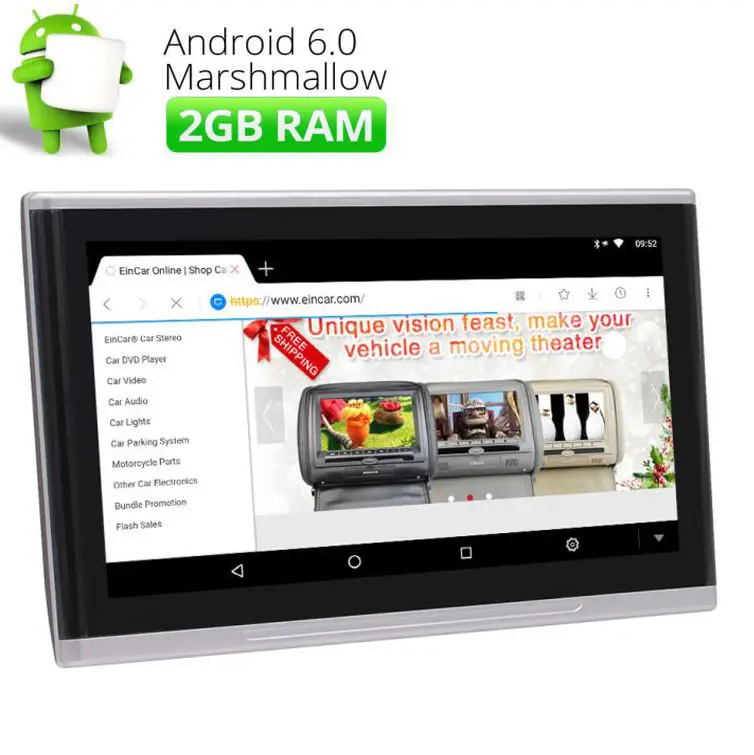Top 10.1" Android 6.0 OS Car Rear Headrest Player Touchscreen Monitor 2GB RAM WIFI 3