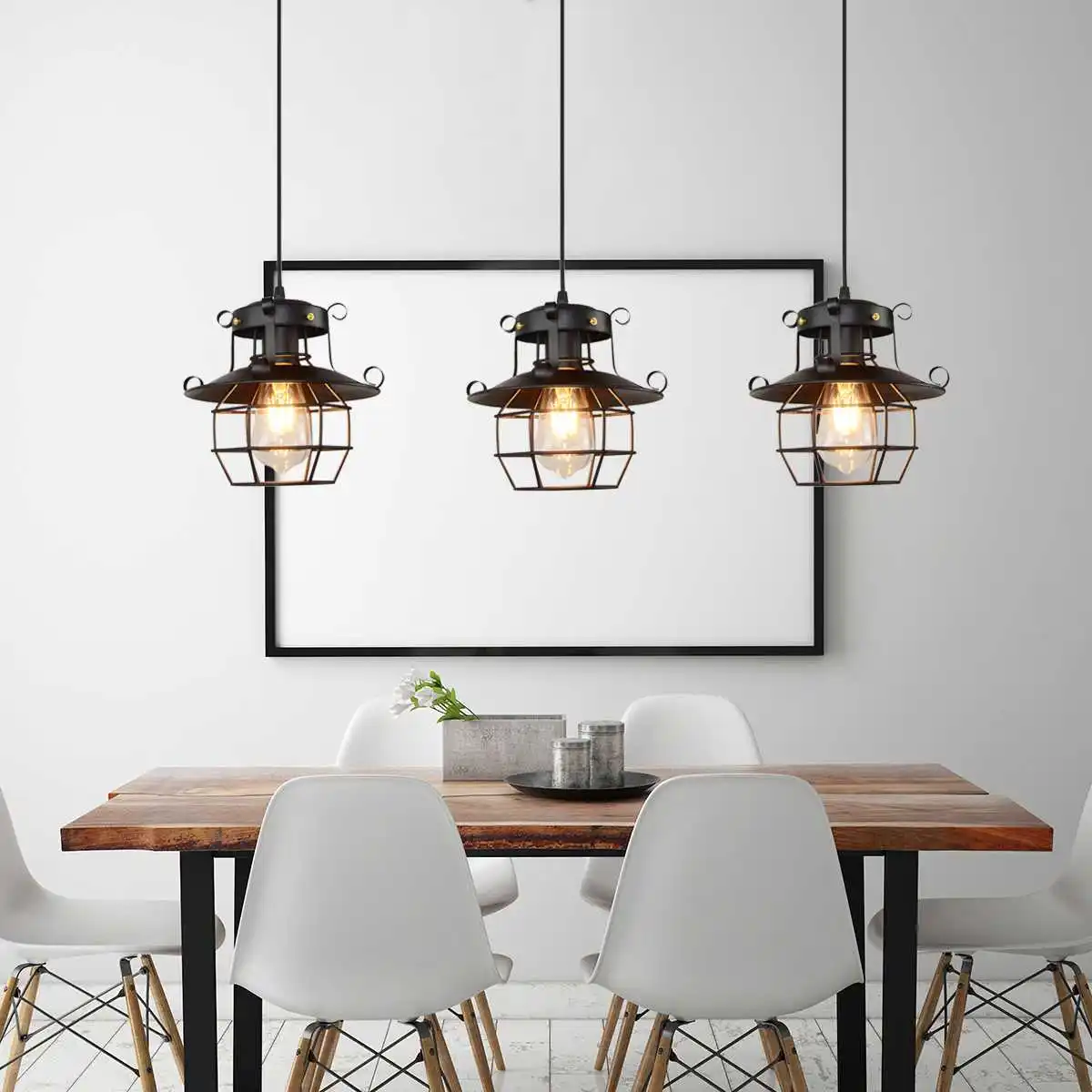 Barra de Luz Decoração da Sua Pingente Cozinha Retro Industrial Pendurado Lâmpada Luz Teto Luminárias Lustre Gaiola Edison Loft Moderno Casa E27 6 Luzes de pendentes