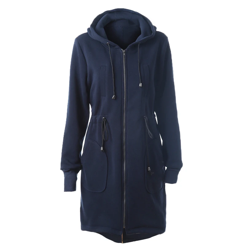 Womens Drawstring Hooded Coat Jacket Ladies Warm Zip Pocket Long Outerwear Parka