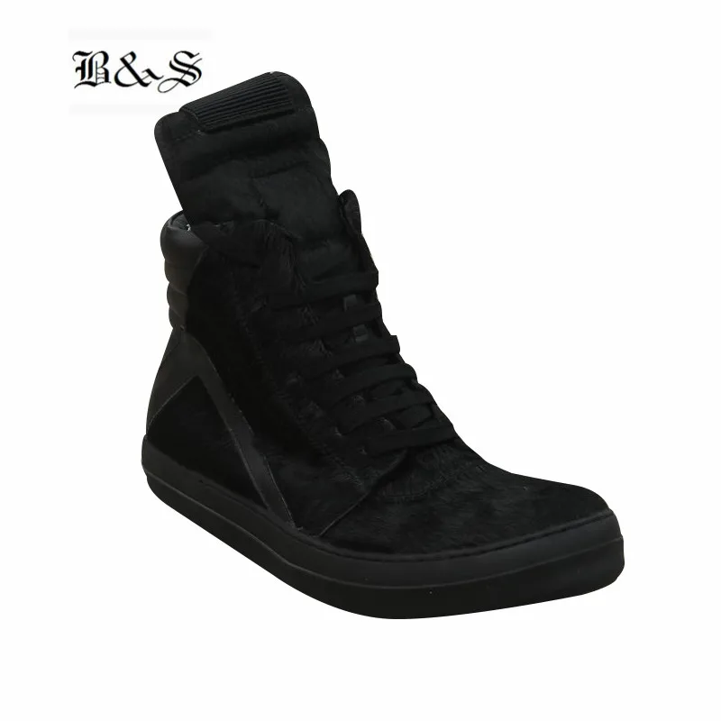 Black Piel Calle Hop Hechas Fresca Cuero Botas Trainer Negro Oscuridad Roca Hip Tendencia Mano Completo De Lace Y Caballo Boot Up Sneaker Genuino A YO5qwTqxg