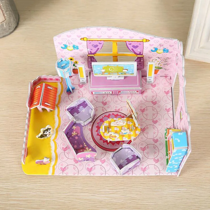 

3D Puzzle Paper Material 3D Construction Beautiful House Living Room Puzzle Toy Kids Best Gift Toy for Girls