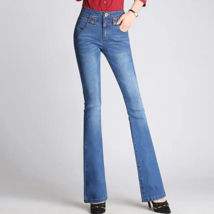 High Waist Flare Jeans Pants Plus Size Stretch Skinny Jeans Women Denim ...