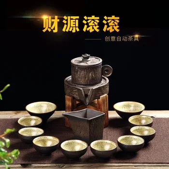 

Free Shipping Factory Direct Sale Creative Automatic Kung Fu tea set High Grade Rough Pottery Tea Set Tea ceremony Ritual Gift