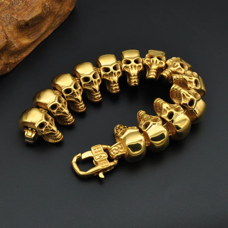 Choucong античный 316L нержавеющая сталь длина 22 см Огромный тяжелый Золотой Мужской Скелет Череп браслет призрак байкер панк ювелирные изделия