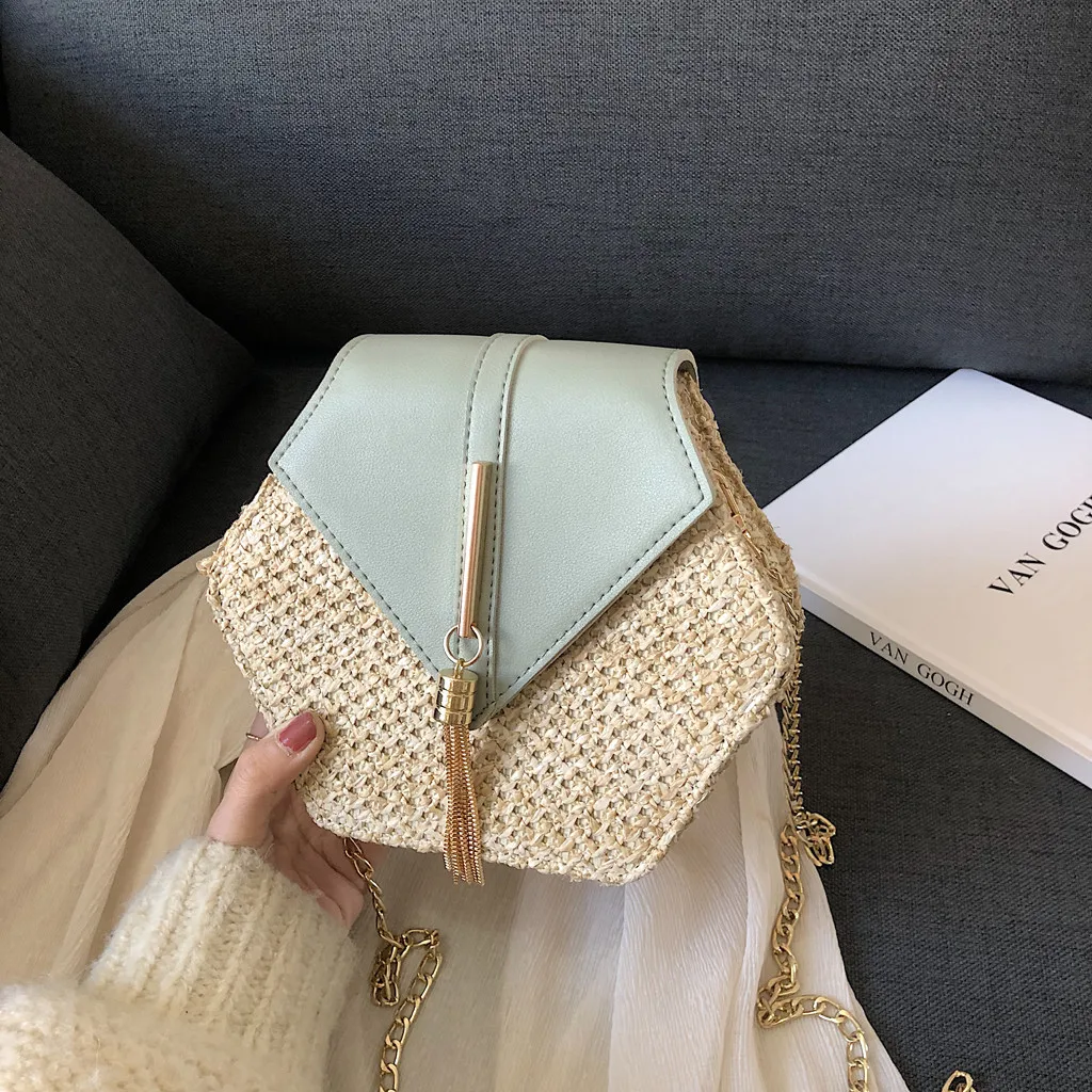 

Hexagon Mulit Style Straw+leather Handbag Women Summer Rattan Bag Handmade Woven Beach Circle Bohemia Shoulder Bag New Fashion